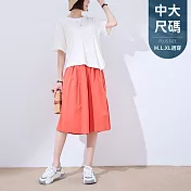 【慢。生活】鬆緊腰車標牌純色棉質闊腿短裙褲 2261 FREE 橘色