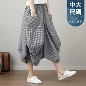 【慢。生活】文藝格子寬鬆棉質鬆緊腰燈籠裙 1560  FREE 小格黑