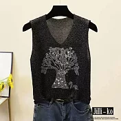 【Jilli~ko】大樹時尚燙鑽V領百搭針織背心 J10256-2  FREE 黑色