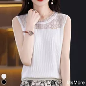 【MsMore】 蕾絲拼針織背心百搭短版修身上衣# 117720 FREE 白色