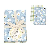 【日本Habituel】居家萬用擦拭 純棉布巾2入組 ‧ 格紋+花鳥(藍)