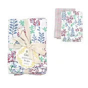 【日本Habituel】居家萬用擦拭 純棉布巾2入組 ‧ 格紋+草葉(藍)