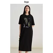 ltyp旅途原品 個性藝術印花休閒實穿T恤連衣裙 M L-XL  M 靜謐黑