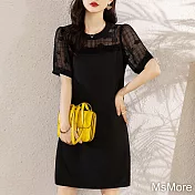 【MsMore】 圓領簍肩連身裙中長款洋氣黑色短袖晚宴約會洋裝# 117814 2XL 黑色