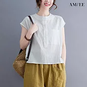 【AMIEE】復古圓領排扣無袖襯衫(4色/M-2XL/KDTY-3467) XL 白色
