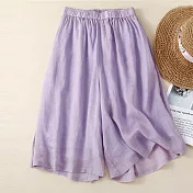 【ACheter】 棉麻褲麻感寬鬆休閒闊腿褲鬆緊高腰垂感七分褲# 117737 M 紫色