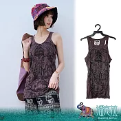 潘克拉 | 泰國神像插畫印花捲皺純棉背心 TM667  FREE 咖啡色