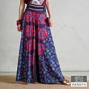 【潘克拉】異國風半面印花高腰半鬆緊純棉裙褲 TM1258  FREE 桃紫色