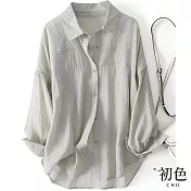 【初色】翻領透氣寬鬆素色長袖襯衫上衣-共3色-68544(M-2XL可選) L 綠色