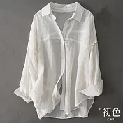【初色】翻領透氣寬鬆素色長袖襯衫上衣-共3色-68544(M-2XL可選) L 白色