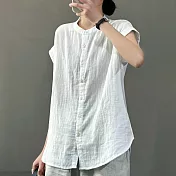 【ACheter】 文藝立領通勤棉無袖襯衫寬鬆舒適休閒百塔中長上衣# 117824 2XL 米白色