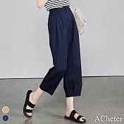 【ACheter】 氣球褲九分薄款寬鬆闊腿褲休閒工裝高腰長褲# 118158 M 藏青色