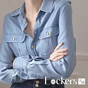 【Lockers 木櫃】夏季牛仔口袋襯衫上衣 L112062604 L 牛仔藍色L