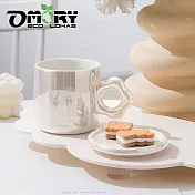 【OMORY】花形珠光陶瓷杯300ML附蓋- 茶白