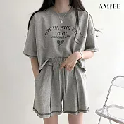 【AMIEE】INS印花風休閒運動套裝(3色/M-3XL/KDA-128) XL 灰色