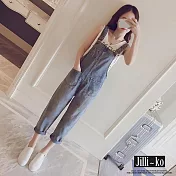 【Jilli~ko】復古經典百搭口袋牛仔可調吊帶褲 J10814  FREE 藍色