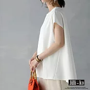 【Jilli~ko】日系後背開衩荷葉後背釘珠無袖上衣 J10803 FREE 白色