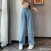 【MsMore】 春夏新款高品質萊賽爾超薄冰涼牛仔褲韓版闊腿顯瘦長褲# 118220 M 藍色