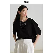 ltyp旅途原品 60支長絨棉時髦休閒弧形袖T恤 M L  M 經典黑