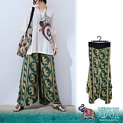 潘克拉 | 皇室大象印花半鬆緊高腰封飄逸裙褲 TM563  FREE 綠色