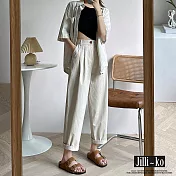 【Jilli~ko】薄款寬鬆顯瘦休閒工裝直筒蘿蔔九分褲 L-XL 7290 XL 白色