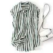 【初色】薄款涼爽撞色拼接直條紋無袖襯衫上衣-共2色-68749(M-2XL可選) 2XL 綠色