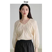 ltyp旅途原品 柞絲棉皺感提花優雅氣質燈籠袖小衫 M L-XL L-XL 象牙白色