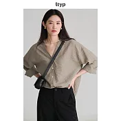 ltyp旅途原品 黑標系列 真絲可水洗乾絲時髦休閒V字翻領襯衫 M L-XL L-XL 巴黎灰