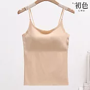 【初色】冰絲無痕帶胸墊薄款內搭細肩帶背心上衣-共3色-68742(M/L可選) M 膚色