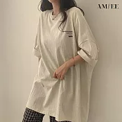 【AMIEE】美式英文寬鬆長版上衣(3色/M-2XL/KDTY-0718) 2XL 淺灰