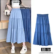 【Jilli~ko】高腰中長款休閒天絲牛仔蛋糕裙 J10881  FREE 藍色