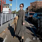 【Jilli~ko】雪紡碎花縮腰遮肉減齡中長款連衣裙 J10863  FREE 黑色