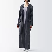 【MUJI 無印良品】女棉混莫代爾寬版螺紋長版開襟衫 S 深灰