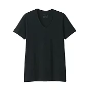 【MUJI 無印良品】男棉質無側縫天竺V領短袖T恤 S 黑色
