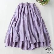 【初色】文藝寬鬆飄逸休閒純色側開叉褲裙闊腿褲九分褲長褲-共3色-68659(M-2XL可選) M 紫色