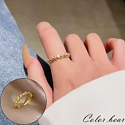 【卡樂熊】韓系麻花雙拼水晶可調節造型戒指飾品- 金色