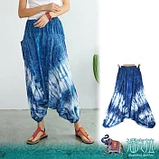 潘克拉 | 藍染V字波紋鬆緊腰縲縈飛鼠褲 TM1327  FREE 藍色
