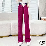 【初色】中大碼字母刺繡直筒修身拖地闊腿寬褲長褲-共4色-65465(M-2XL可選) XL 火龍果色