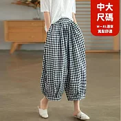【慢。生活】鬆緊腰寬鬆休閒包邊格子燈籠褲 005  FREE 格紋