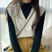 【初色】素色收邊V領針織短版背心馬甲上衣-共6色-65897(F可選) F 白色