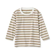 【MUJI 無印良品】幼兒棉混聚酯纖維圓領長袖T恤 100 米色橫紋