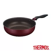 【THERMOS膳魔師】厚鑄耐摩不沾鍋單柄深煎鍋28cm(KFH-028D) 深紅色
