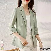 【MsMore】 小西裝長袖外套時尚休閒七分袖薄款百搭俐落西裝短版外套# 118922 2XL 綠色