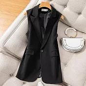 【MsMore】 韓版時尚小個子中長款無袖西裝馬夾背心外套# 118929 2XL 黑色