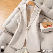 【MsMore】 韓版時尚小個子中長款無袖西裝馬夾背心外套# 118929 M 米色
