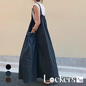 【Lockers 木櫃】秋季日系背帶純棉口袋連衣裙 L112082101 F 深藍色F