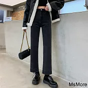【MsMore】 黑色直筒牛仔彈力褲高腰寬鬆顯瘦百搭梨形大碼長褲# 118737 M 黑色