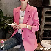 【MsMore】 短版西裝外套休閒氣質寬鬆設計高級感復古長袖西服# 118924 L 粉紅色