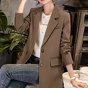 【MsMore】 短版西裝外套休閒氣質寬鬆設計高級感復古長袖西服# 118924 M 咖色