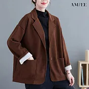 【AMIEE】知性華夫格西裝外套(3色/M-2XL/KDCQ-8275) M 咖啡